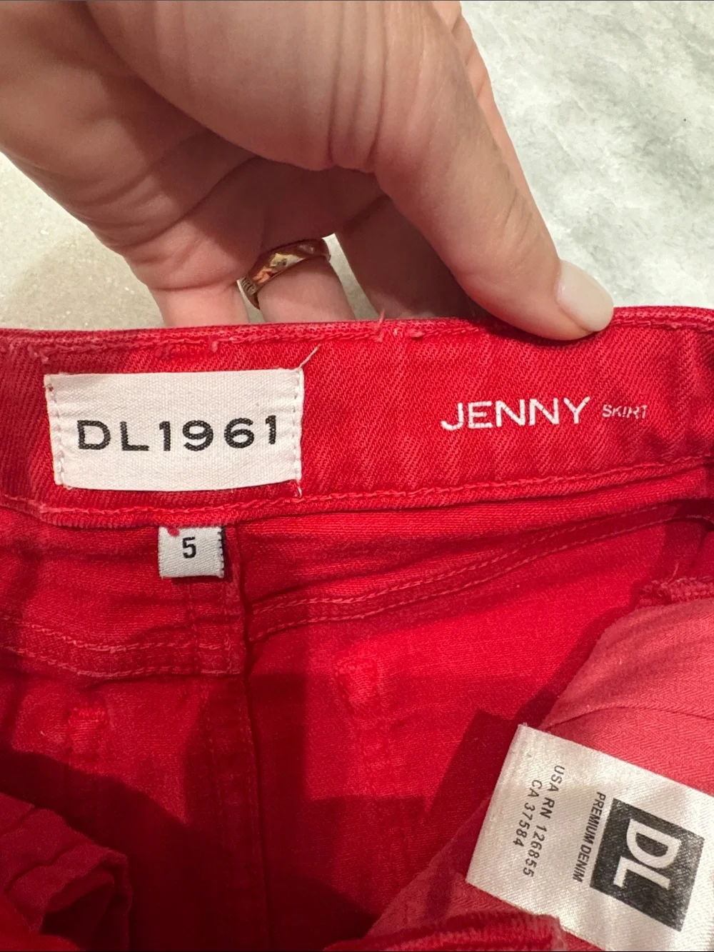 DL1961 Jenny Frayed Red Denim Skirt